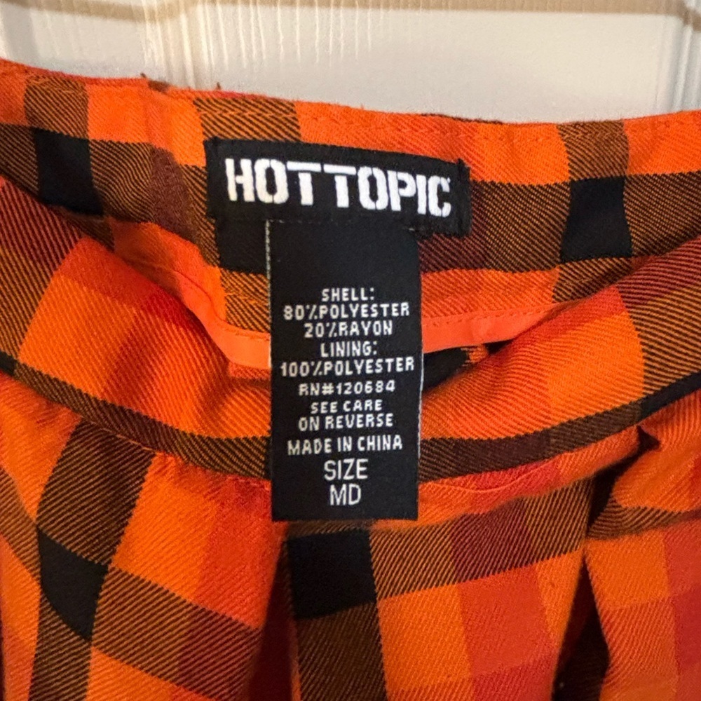 Hot Topic Plaid Skirt Pleated Orange Black Punk Goth Schoolgirl Cosplay Lined - Picture 4 of 8